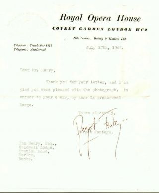 Margot Fonteyn English Ballerina Signed Royal Opera House Note 1946