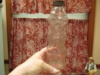 VINTAGE CLEAR GLASS U - BET SYRUP FLAVORING FOX BOTTLE BANK WITH CAP H.  FOX CO. 2