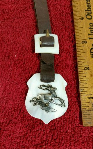 John Deere Pocket Watch Fob - Antique Mother Of Pearl - Farm Tractor Plow Sign