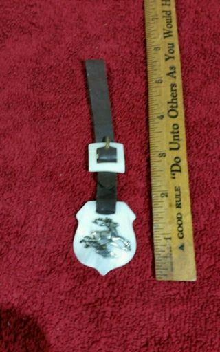 John Deere pocket watch fob - antique mother of pearl - farm tractor plow sign 2