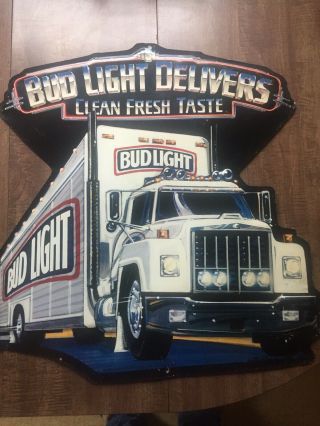 Budweiser Bud Light Delivers Fresh Taste Truck Metal Sign 25 " X 23 " 1991