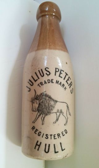 Antique 8 " Julius Peters,  Hull Public House Stoneware Mineral Water Bottle