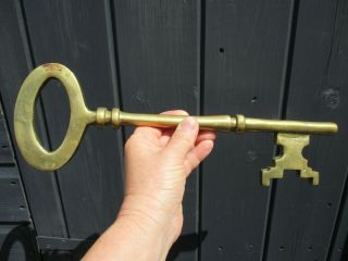 A Huge & Heavy Antique Vintage Brass Key - Possibly A Sign - 810 Grams.