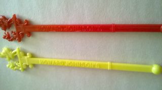 2 Howard Johnson Swizzle Sticks Drink Stirrers Red & Yellow Plastic 6 Inches 4