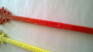 2 Howard Johnson Swizzle Sticks Drink Stirrers Red & Yellow Plastic 6 Inches 5