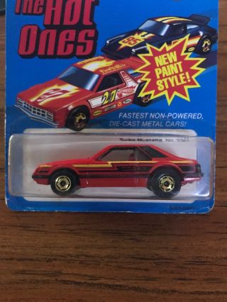 Hot Wheels The Hot Ones 1979,  1981 Turbo Mustang Red In Blister.  Hong Kong. 3