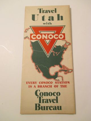 Vintage Conoco Travel Utah Oil Gas Service Station Road Map 1934 Estimated Pop