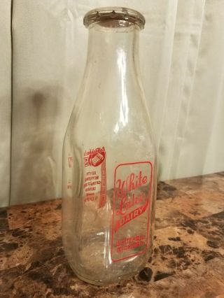 Antique Milk Bottle W/ Lid Whitehall,  Michigan 1 Qt White Lake Dairy