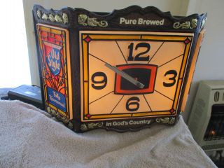 Vintage Heileman ' s Old Style Beer Lighted Bar Clock Sign PURE BREWED 1983 2