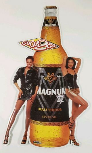 Magnum 22 Malt Liquor Metal Tin Beer Sign 1998 Miller Brewing Black Americana