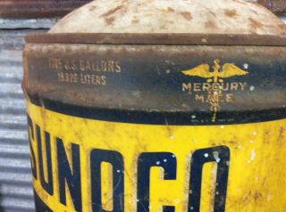 Vtg 40s 1946 Sunoco Oil Mercury Made 5 Gallon Oil Can Gas Service Station RARE 6