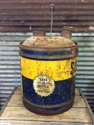 Vtg 40s 1946 Sunoco Oil Mercury Made 5 Gallon Oil Can Gas Service Station RARE 7