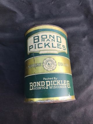 Vintage Bond Brand Pickles 1 Gallon Tin Circa 1930 