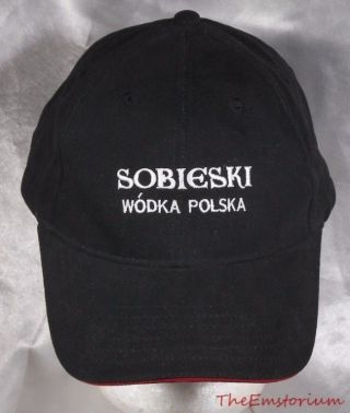 Embroidered Sobieski Wodka Polska Vodka Black Cotton Twill Adjustable Cap Hat