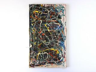 Mid Century Modernist Abstract Jackson Pollock Style Drip Oil Painting