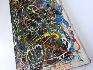 Mid Century Modernist Abstract Jackson Pollock Style Drip Oil Painting 4