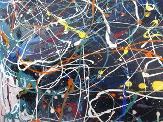 Mid Century Modernist Abstract Jackson Pollock Style Drip Oil Painting 5