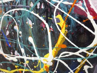 Mid Century Modernist Abstract Jackson Pollock Style Drip Oil Painting 8