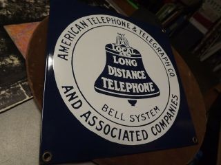 Vintage American Telephone And Telegraph Bell System Porcelain Sign Old Estate