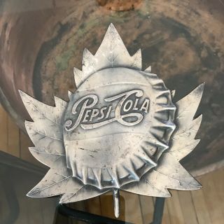 Vintage Early 1960s Canadian Maple Leaf Single Dot Pepsi Cap Advertising Sign