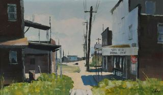 Ronald Okey Oil Painting 12x20 " Landscape 1969 Canadian Listed Corner Store
