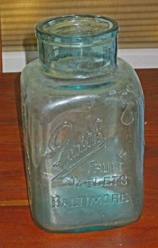 Antique Candy Store Jar,  9 1/4 T X 5 " W,  Guth Fruit Tablets,  Baltimore