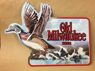 1994 Old Milwaukee Beer Tin Sign Of Embossed Lettering And Wood Duck 25”l X 19”t