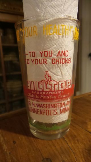 Vintage Advertising Glass Hilltop Labs,  Poultry Health Aids Minneapolis,  Mn