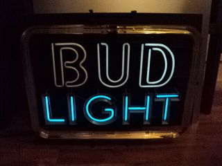 Bud Light Neon Sign - Red,  White & Blue - 1986 - 19 " X 27 " - For Repair Or Parts