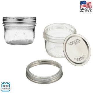 Half - Pint Mason Jars 12 Pack Set 8 Oz With Lids And Bands Wide Mouth