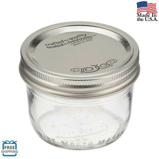Half - Pint Mason Jars 12 Pack Set 8 oz with Lids and Bands Wide Mouth 3