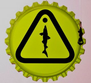 Rare Dogfish Head 3d Bottle Cap Caution Tin Sign Opener W/coasters