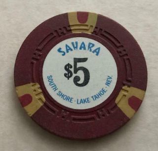 Sahara $5 Casino Chip South Shore Lake Tahoe,  Nevada 1970 