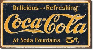 Coca Cola Coke 5 Cent 1910 Logo Ad Retro Vintage Wall Art Decor Metal Tin Sign