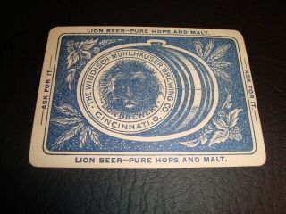 Circa 1880s Windisch - Muhlhauser Lion Beer Playing Card,  Cincinnati,  Ohio - Kd