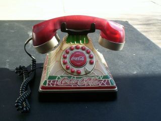 Coca Cola Phone Coke Lighted Stained Glass Look Telephone Collectable