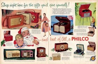 1955 Philco Sportster Turntables Overnighter Clock Radios Santa Theme Print Ad