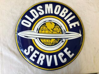 Oldsmobile Service Round Porcelain Sign - Overall