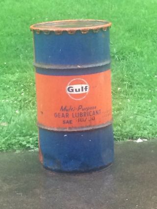 Vtg - Style 16 - Gal Oil Drum - Rheem Mfg Co Barrel For Gulf Gear Lubricant Advertise