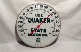 Vintage Quaker State Motor Oil Round Thermometer Advertising Sign