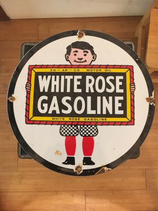 White Rose Motor Oil & Gasoline Porcelain Gas Station Pump Door Sign