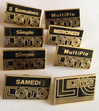 Loto Lottery Bulk Black Set Of 8 Pin Badge Rare Vintage Gambing (g1)
