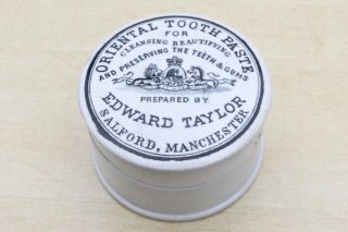 Vintage 1900s Edward Taylor Salford Manchester Oriental Toothpaste Potlid &base