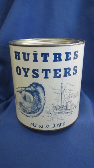 Vintage Huitres Oyster Tin One Gallon With Lid