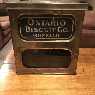 Rare - Antique Glass Insert General Store Display - Ontario Biscuit Co Tin