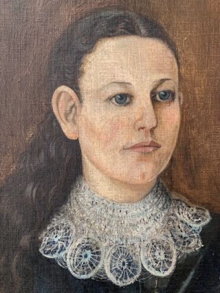 Folk Art Painting Antique Victorian 18 - 19c Girl Portrait Signed Flemish