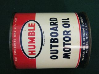 VINTAGE RARE HUMBLE 50/1 OUTBOARD BOAT MOTOR OIL CAN FULL 16oz 2 CYCLE 2