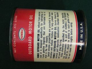 VINTAGE RARE HUMBLE 50/1 OUTBOARD BOAT MOTOR OIL CAN FULL 16oz 2 CYCLE 4