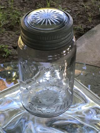 Antique/vintage Crown Improved Fruit Jar Smokey Steel Quart Star Lid
