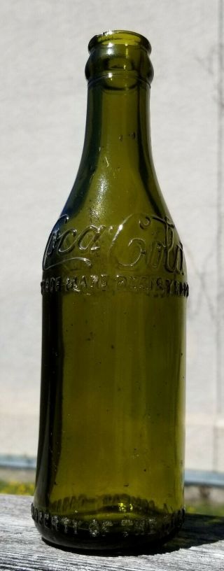 Rare Canadian Olive Green Straight Sided Coca - Cola Soft Drink Bottle.